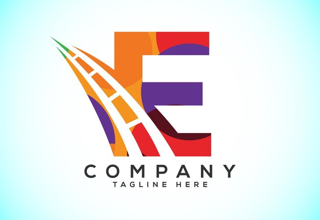 Letter E with road logo sing Polygonal style logo for highway maintenance and construction