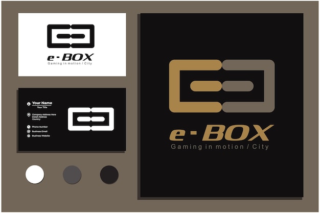 letter eb logo shaped box with business card