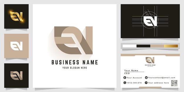 Letter EN or EV monogram logo with business card design