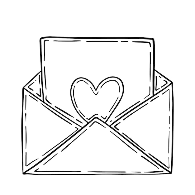 Vector letter envelope with heart doodle linear