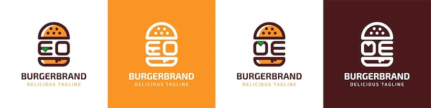 Eo 또는 Oe 이니셜이 있는 버거와 관련된 모든 비즈니스에 적합한 Letter Eo 및 Oe Burger 로고