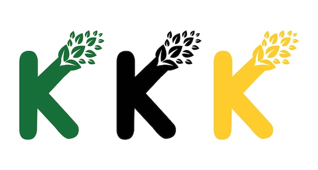 Letter Eroded Into Leaf Letter K Logoontwerpen die gebruikt kunnen worden voor bedrijfsgezondheidszorg Natuur- en boerderijlogo's