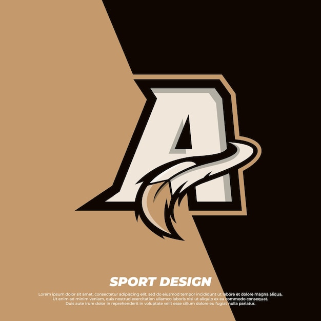 Lettera a modello di design esport con gamer in stile pelliccia indiana e illustrazione del logo sportivo