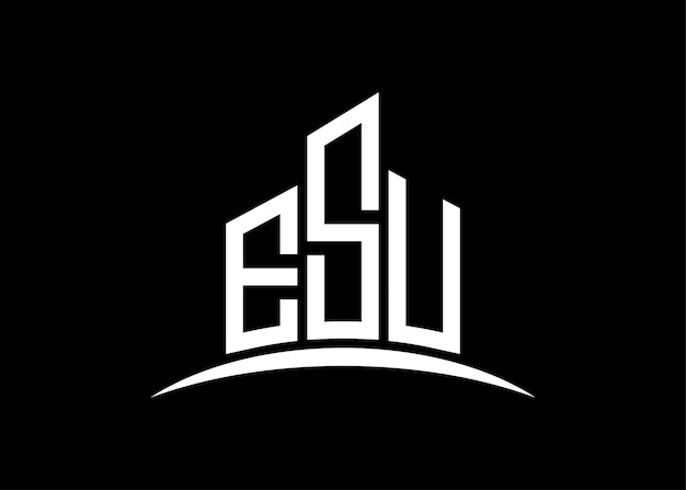 Vector letter esu building vector monogram logo design template building shape esu logo