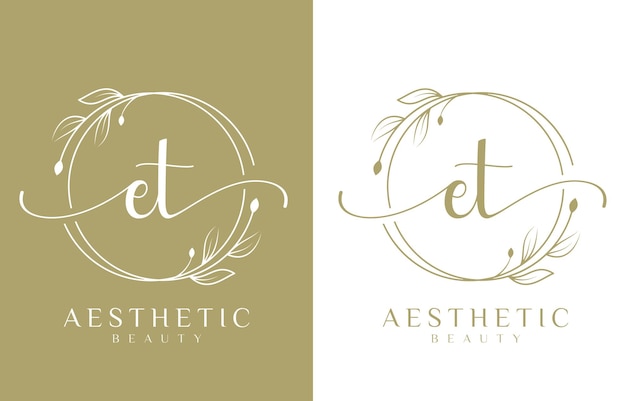 letter et beauty logo with flourish ornament