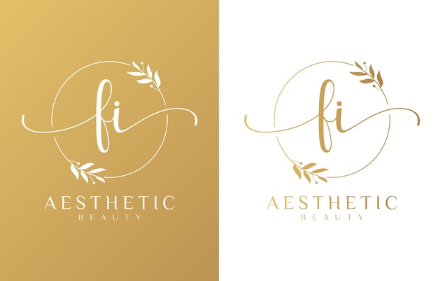 Logo della lettera f beauty con ornamenti fioriti