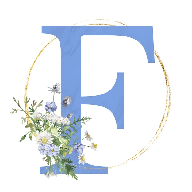 Letter F blauwe bloem concept aquarel bloemen