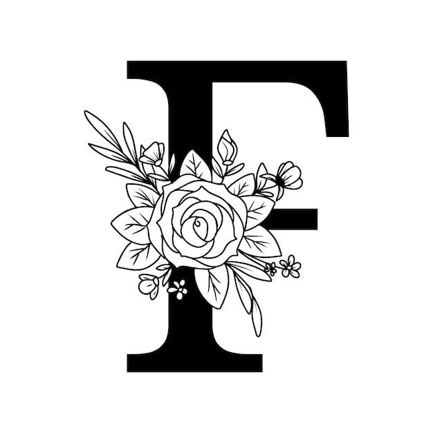 Letter F bloemen decoratief Alfabet met bloemen en bladeren ornament