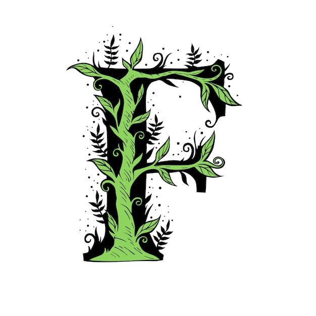 Vector letter f boomtak gevormd uit takken bladeren