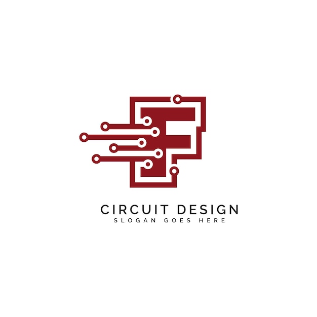 Letter F Circuit logo Alphabet F dot connection Icon