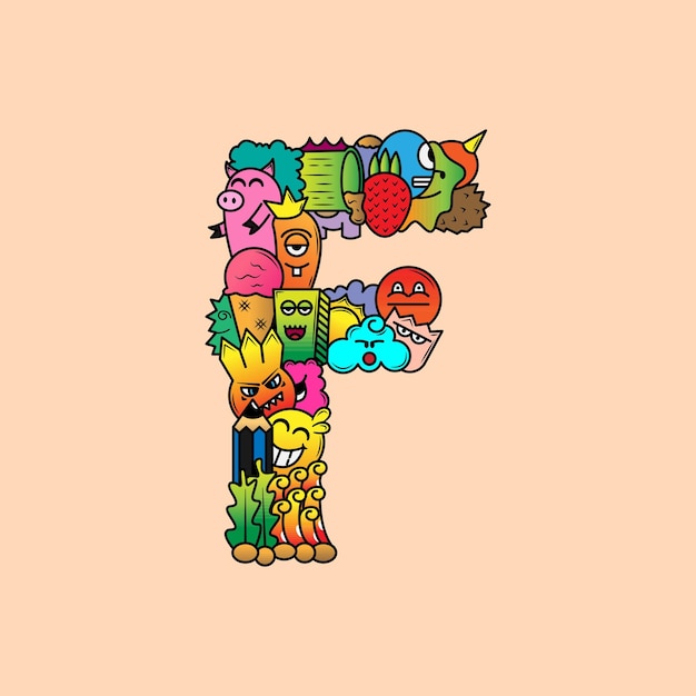 Letter F Doodle Art Logo