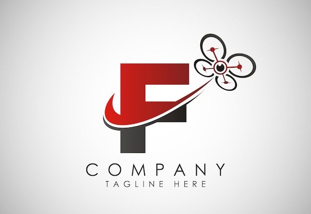 Letter F drone logo design vector template Drone technology logo sign symbol