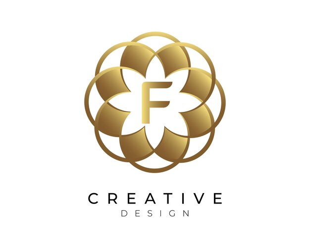 Letter F Flower Golden Logo Design Template