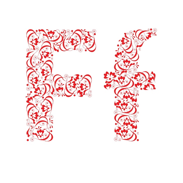 letter F from red floral vignettes