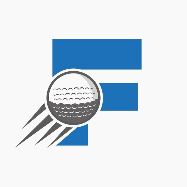 Letter F Golf Logo Concept With Moving Golf Ball Icon Hockey Sports Logotype Symbol Vector Template