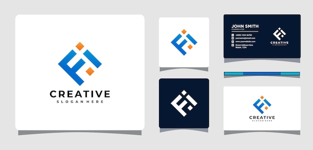 Vector letter f i geometry logo template with business card design inspiration