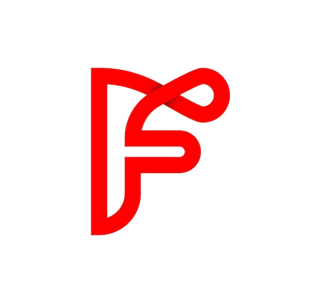 Letter F infinity sign. Cyclic red letter F. Modern natural endless loop. Futuristic logo corporate