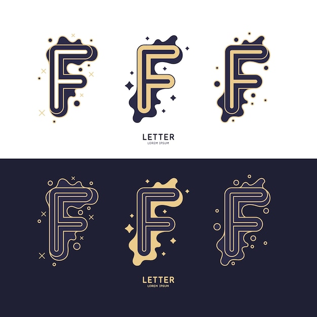 Буква F латинского алфавита Знак дисплея в современном стиле Знак с динамичными вкраплениями