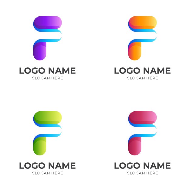 Letter F logo concept met 3D-kleurrijke stijl