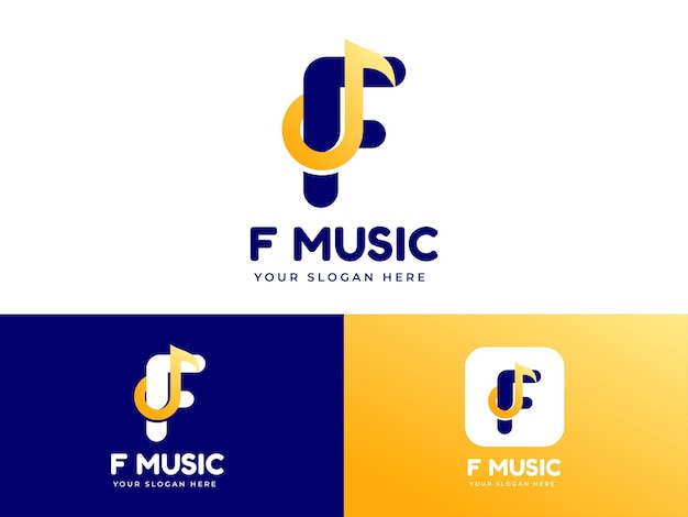 Letter f logo design with music note symbol modern illustration vector design template