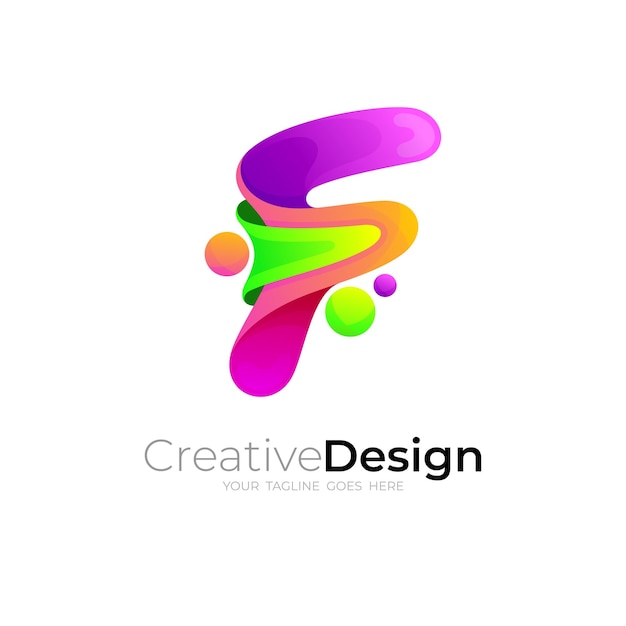 文字Fのロゴと新鮮なデザインイラストフルーツアイコン