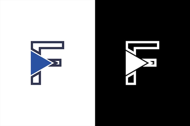 文字 F ロゴ 幾何学的な三角形の再生ボタン ベクトル。 F ロゴ マルチメディアとプレイ ロゴ テクノロジー
