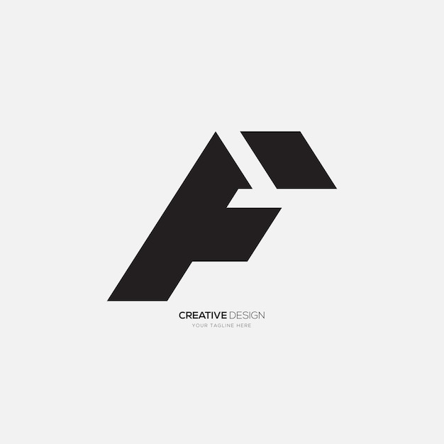 文字 F モダンなユニークな形状の創造的な黒のモノグラム フラット ロゴ