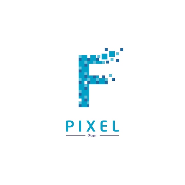 Letter F Pixel technologie Logo