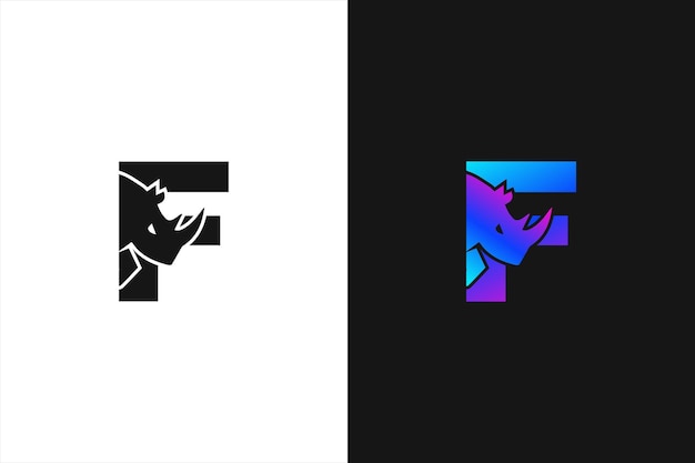 Letter F Rhino logo combination Letter F and rhino flat design logo template vector