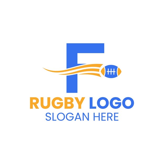 Letter F Rugby Logo Design. American Football Logotype With Rugby Ball Icon For Soccer Club