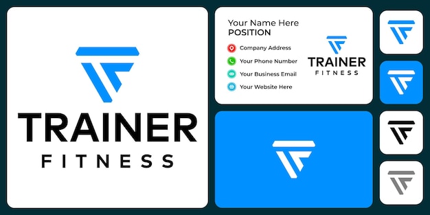 名刺テンプレートと文字ftモノグラムフィットネスロゴデザイン