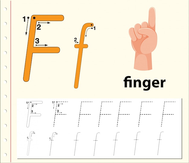 Letter F tracing alfabet werkbladen