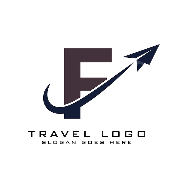 Vector letter f travel logo alphabet f plane icon for travel agency