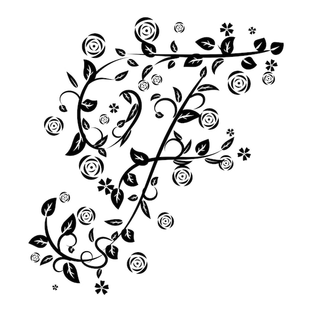 Vector letter f with botanical elements