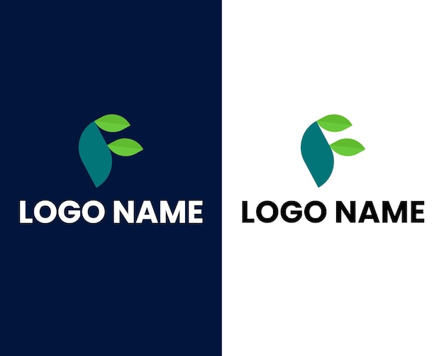 letter f with leaf modern logo design template