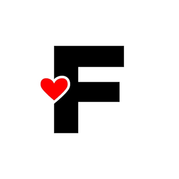 Letter F with red heart monogram F heart icon