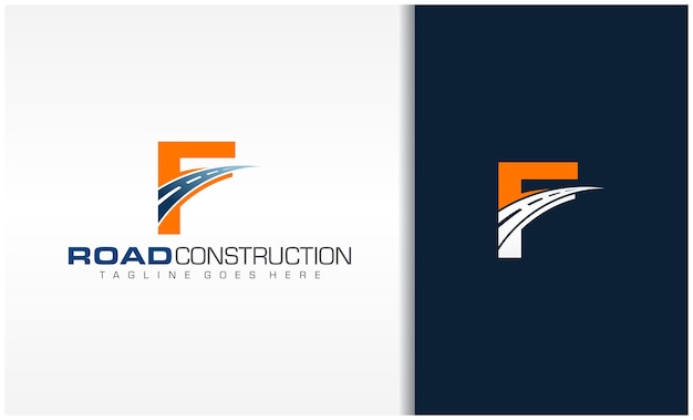 Поют буква F с дорожным логотипом Креативная концепция дизайна для ремонта и строительства автомагистралей