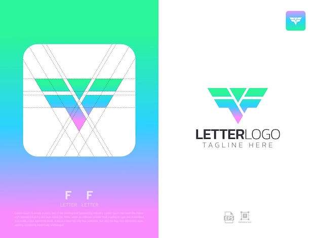 Vector letter ff monogram initial logo geometric modern gradient grid logo