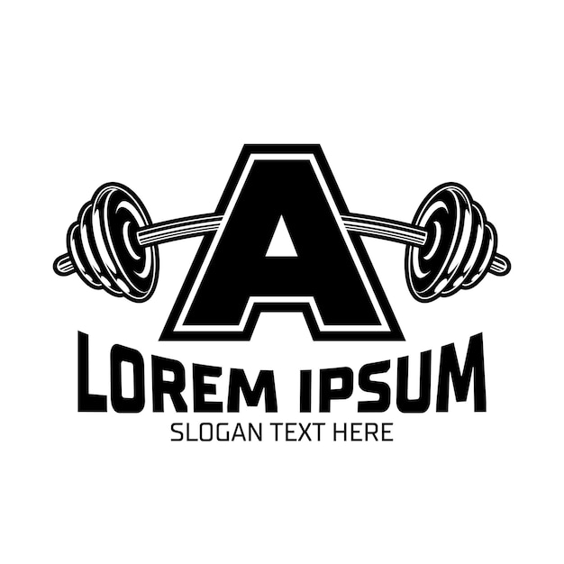 Дизайн логотипа Letter A Fitness Gym для иконки тренажерного зала и фитнес-клуба со штангой