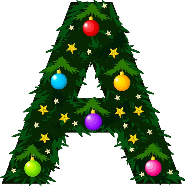 The letter a the font is made in the form of a christmas tree