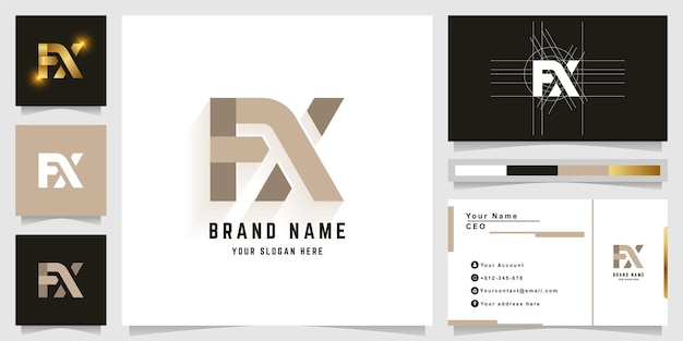 Letter FX or AX monogram logo with business card design