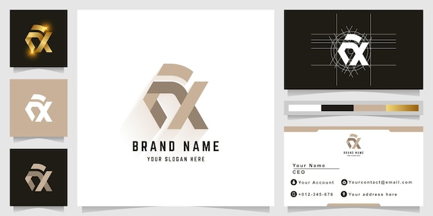 Letter FX or EX monogram logo with business card design