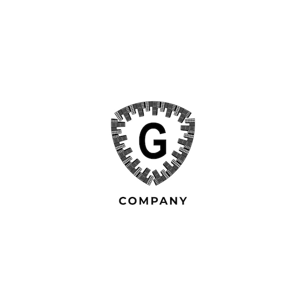 Lettera g alphabet logo design template assicurazione sicurezza protezione logo concept illustrazione dello scudo della città isolata su sfondo bianco