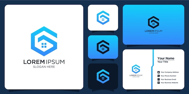 家とブランドカードの文字gデザインロゴの組み合わせ