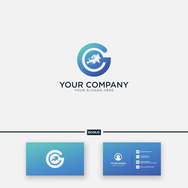 文字Gとヨーロッパの地図のロゴシンプルモダン