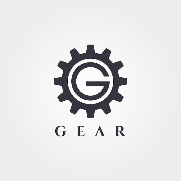 Letter G in gear logo vintage vector symbol minimal graphic illustration design