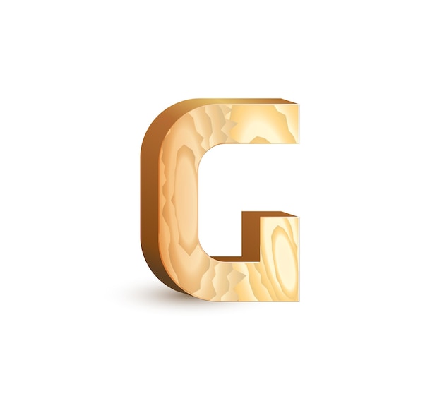 Letter G Geïsoleerde geometrische houtstructuur lettertype 3d houten materiaal type alfabet symbolen Vector illustraties