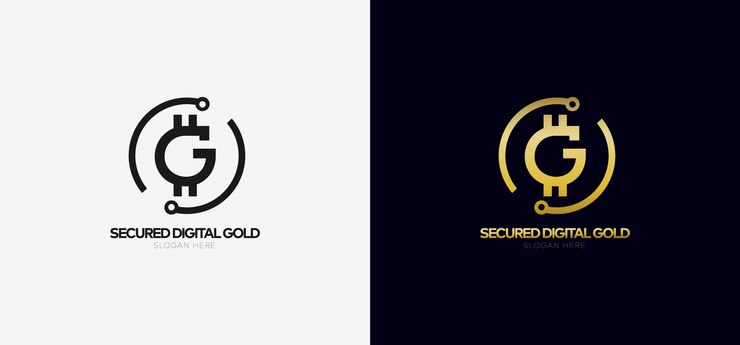 Логотип Letter G Gold Соедините технологию и концепцию данных цифровой золотой валюты для вашей компании