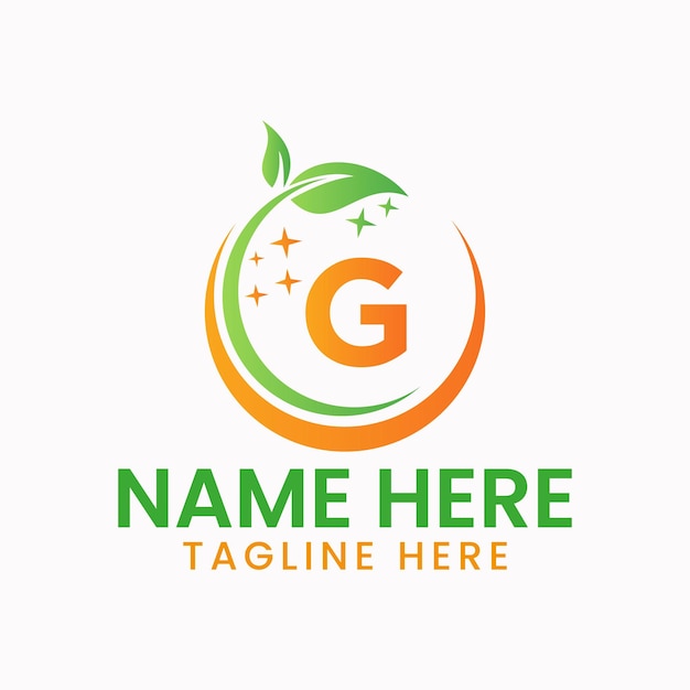 Буква G Логотип уборки дома. Концепция логотипа горничной метлы с символом листьев и брызг воды