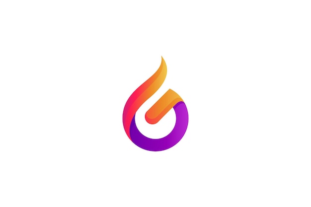 Logo iniziale della lettera g a forma di fiamma nei colori sfumati arancioni e viola